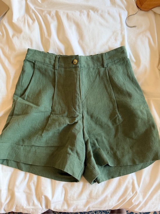 Able Pants - ABLE Esme Linen / Cotton High Waist Shorts - Green - Size 6